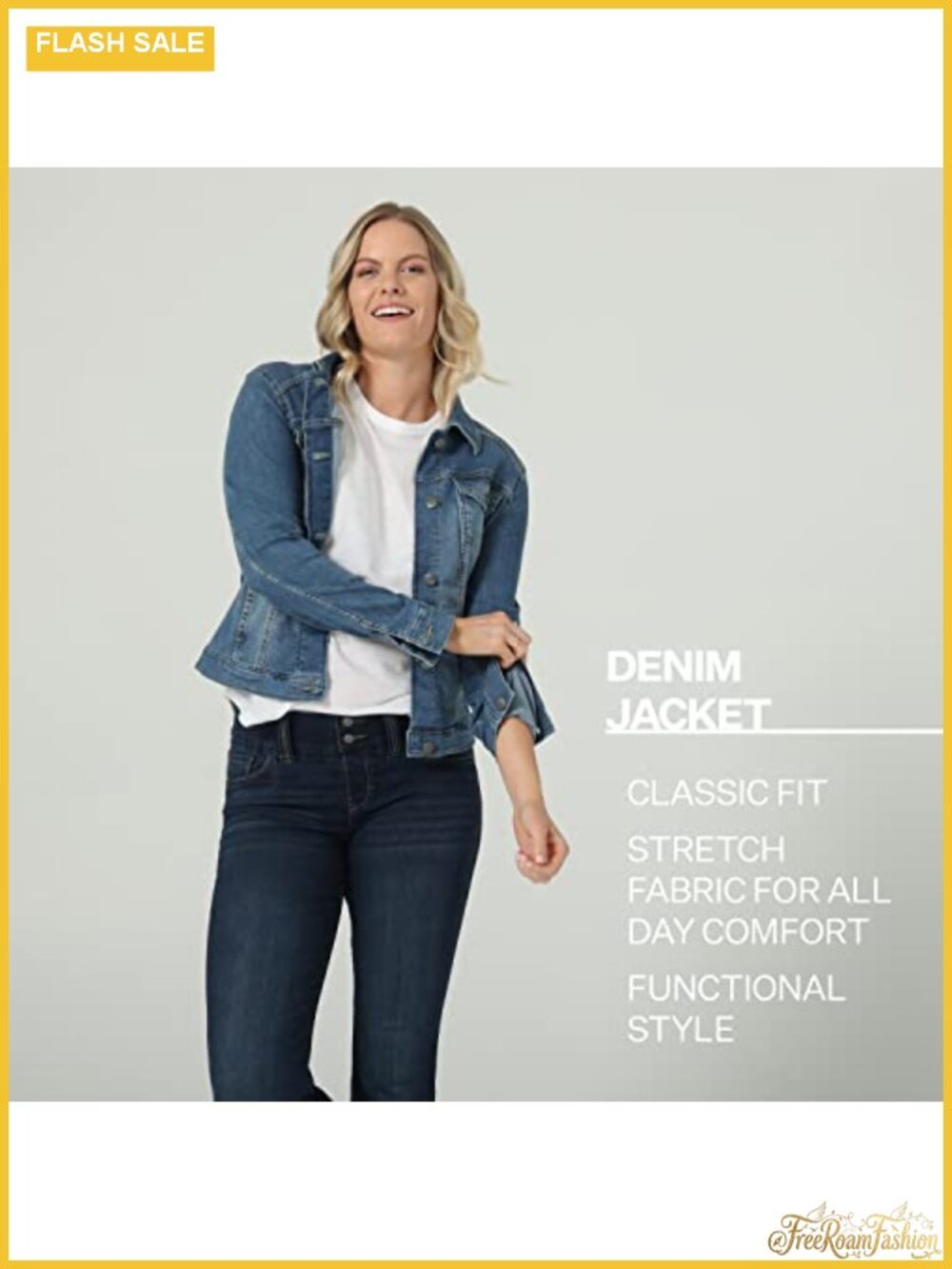 Women's Classic Fit Stretch Denim Jacket with Button Flap Pockets - Picture 4 of 5